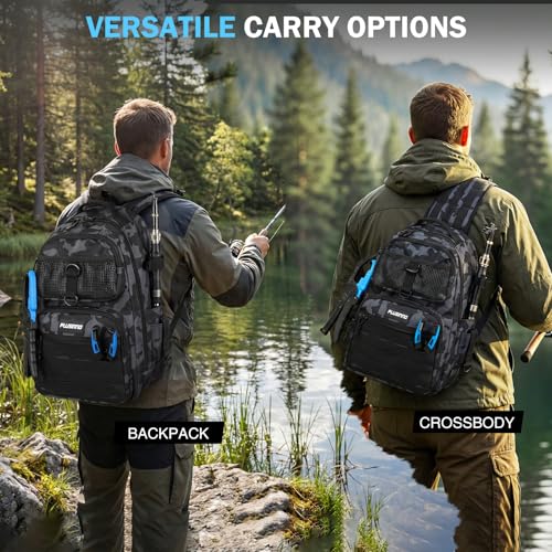 Image of PLUSINNO Fishing Gear, Fishing Backpack with Tackle Box, Waterproof tackle Backpack with Rod Holders, Lures, Tools, Pliers & Accessories, Fish Gifts for Men