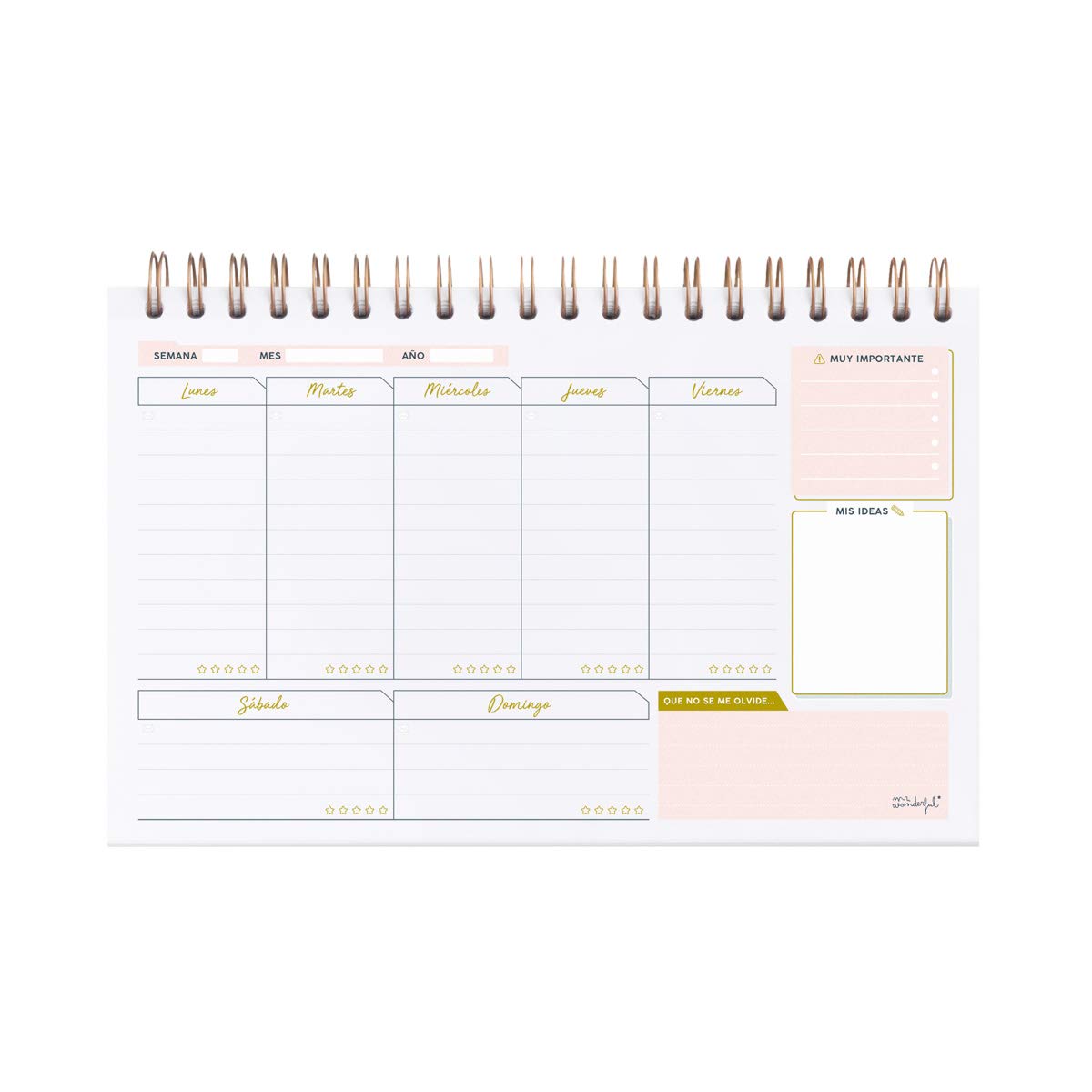 Agenda Semanal Mr. Wonderful - 'Mi Tiempo, Mis Planes', 192 Páginas Con Diseños Alternos Y Pegatinas. Medidas 27x17.5 Cm.