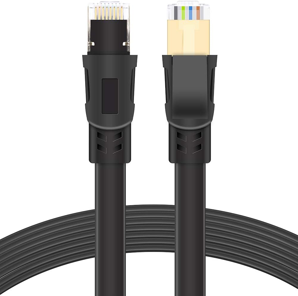 CAT8 Ethernet Cable 40Gbps 2000Mhz Gigabit SFTP Lan Network Internet Cables Flat RJ45 High Speed Patch Cord with Gold Plated Connector for Switch Router Modem Patch Panel PC