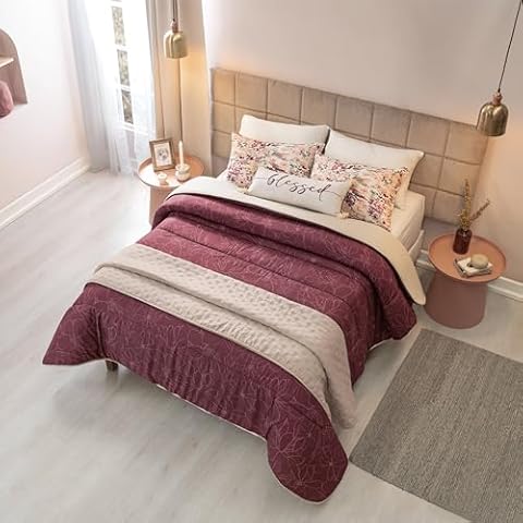 Vianney Navarra Reversible Comforter Set – Queen Size, Burgundy & Cream Floral Design, Elegant All-Season Comfort Cover