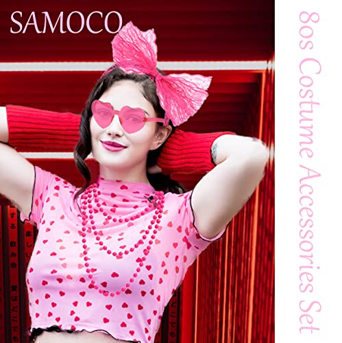 Samoco 80S Costume Outfit Accessories For Women Neon Lace Headband Earrings Fishnet Gloves Necklace Bracelet For 80'S Party #TOP1