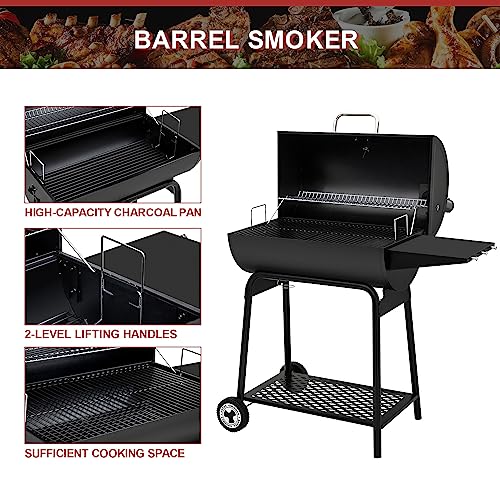 Royal Gourmet CC1830 30 Inch Barrel Charcoal Grill with Warming Rack, Outdoor BBQ Grill with 627 Sq. In. Grilling Space for Backyard, Patio and Parties, Black