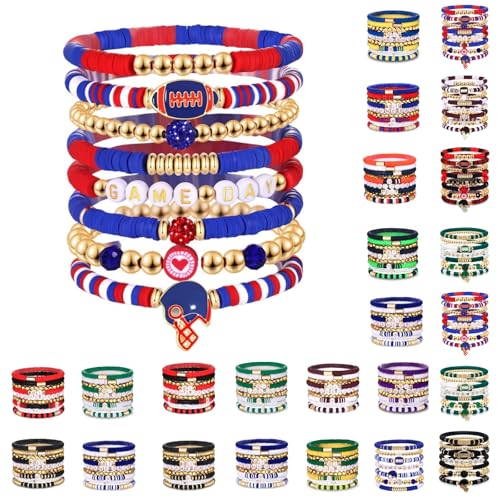 Game Day Bracelets for Women Heishi Beaded Stackable Sports Charm Bracelet Bangles Football Sport Fan Bracelet Mom Accessories Outfits Jewelry Gifts3