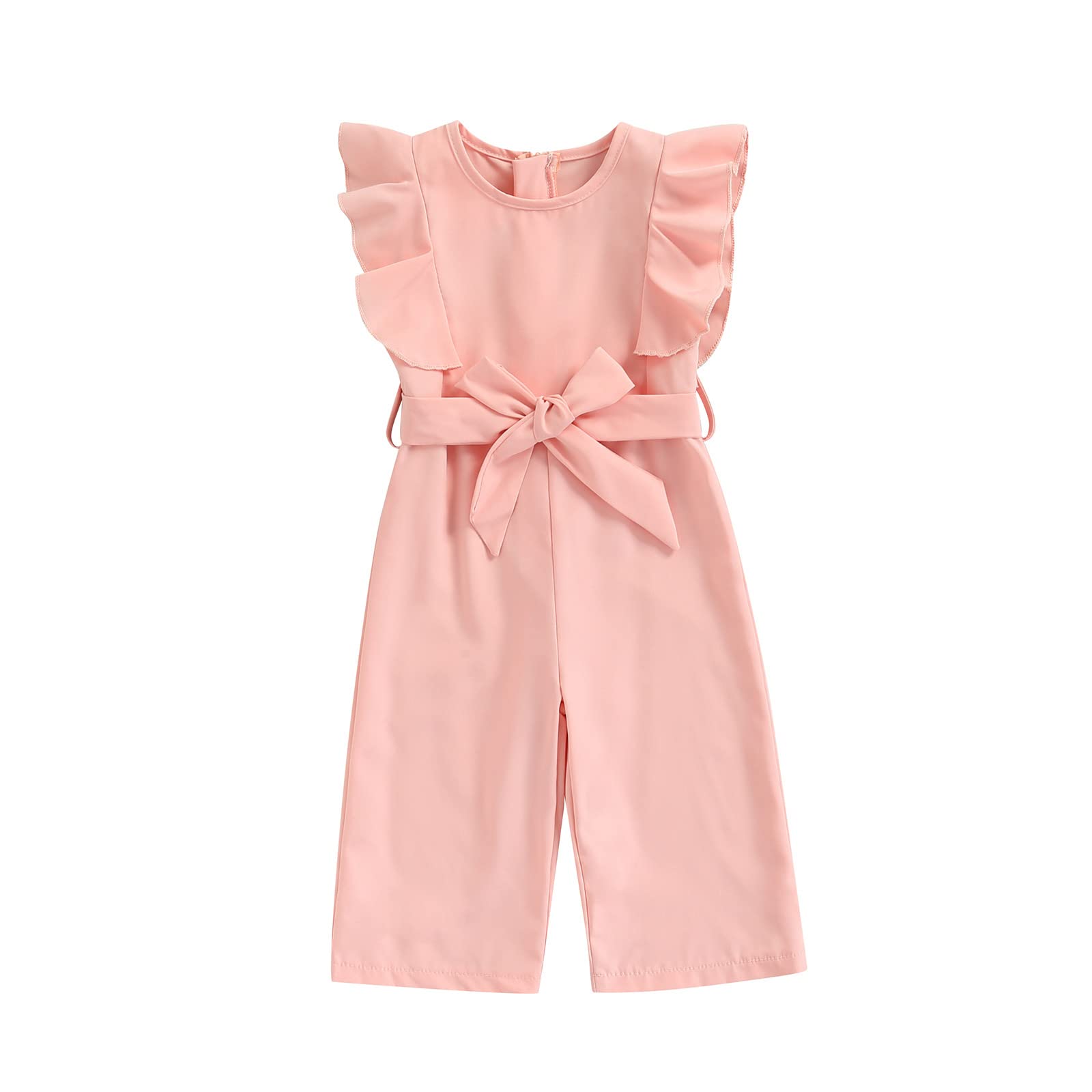 Toddler Baby Girl Floral Jumpsuits Summer Ruffle Straps Suspender Off Shoulder V Neck Wide Leg Overalls Outfit (Solid Pink,4-5T)