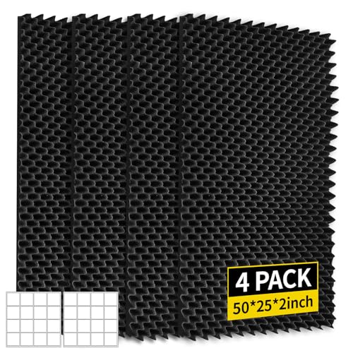 4 Pack Sound Proof Foam Panels 50x25x2 Acoustic Foam Panels Egg Crate Foam for Walls Soundproof Studio Noise Thermal Insulation Soundproofing Waterproof with Adhesive Stickers