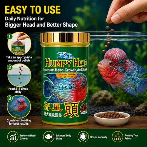 Image of VAYINATO Ocean Free XO Green Original Flowerhorn Fish Food 100g (280ml) | Head Growth & Kok Development | Color Enhancer Pellet Food for Flowerhorn Cichlid