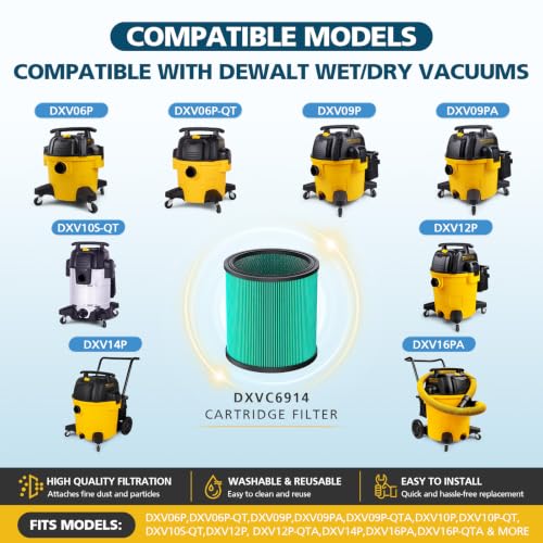 Image of DXVC6914 Vacuum Filter Replacement for DEWALT DXV06P DXV09P DXV10P DXV10PL | for DEWALT DXV10SA DXV12P DXV14P DXV16P Wet /Dry Vac Vacuum Cleaner (NOT fits for DXV04T DXV05P DXV05S DXV06G DXV08S) 2 Pack