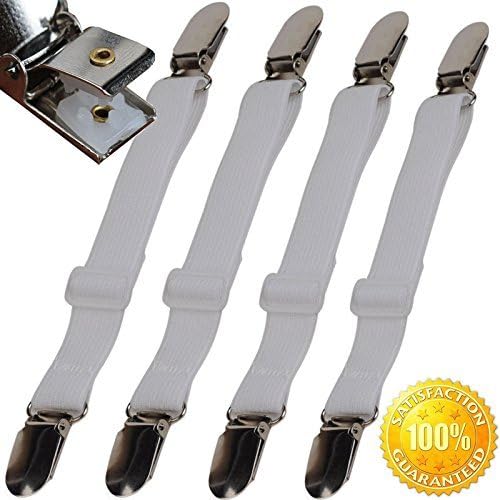 BSLINO 4pcs Sheet Band Straps Suspenders White Adjustable Bed Corner Holder Elastic Straps Fasteners Clips Grippers Mattress Pad Cover Fitted Sheet Bed Suspenders