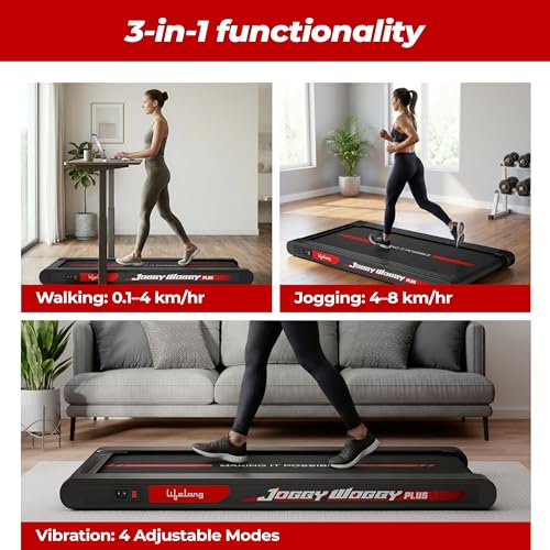 Image of Lifelong Joggy Woggy Plus Walking Pad for Home | 4.5 HP Treadmill with Vibration Plate | 3-in-1 Walk, Jog & 4 Vibration Modes | LED Display | 0-8 km /h | Gym Equipment for Home Workout | Supports 120kg