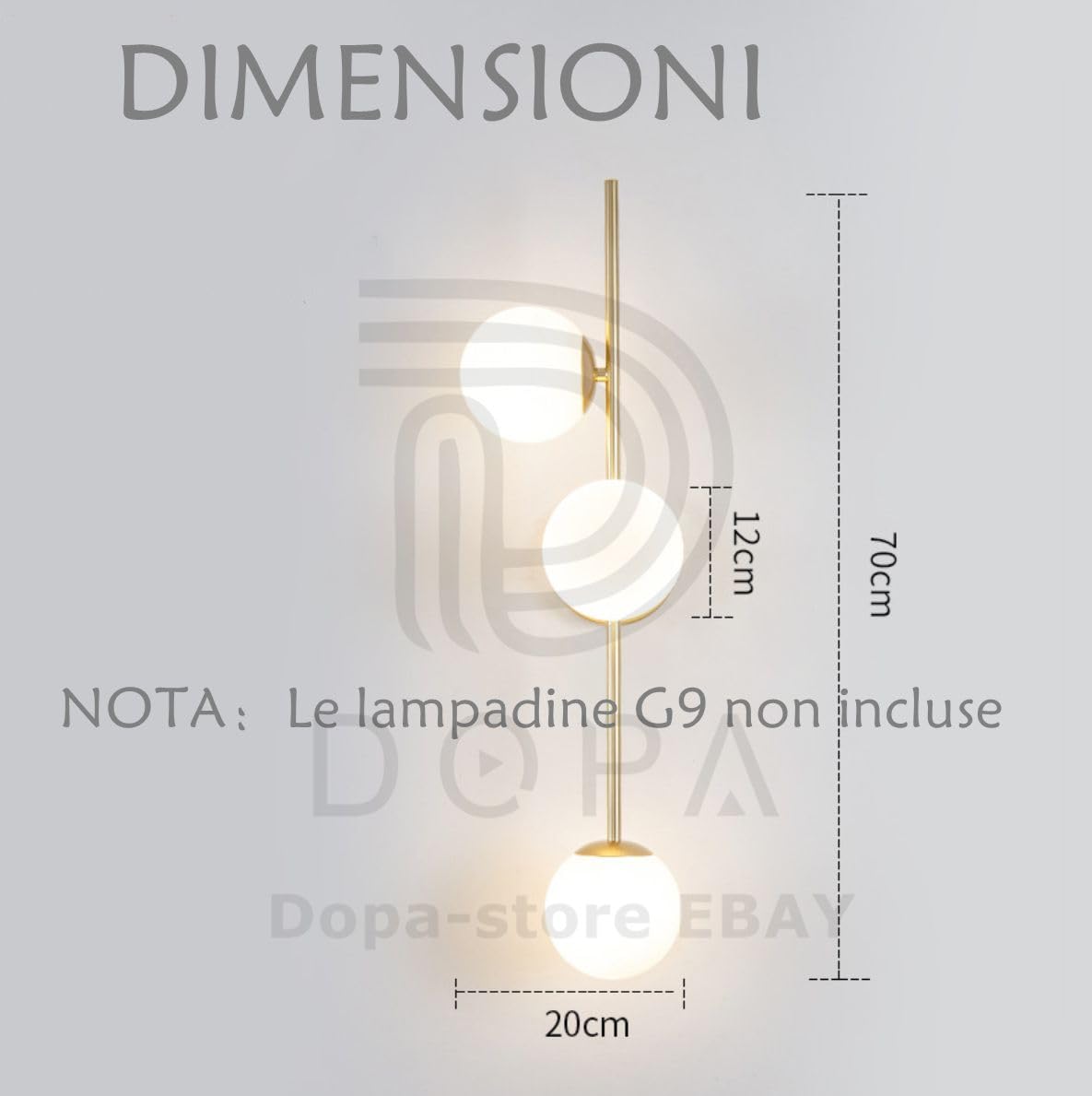 Dopastore Applique da Parete Attacchi 3xG9 Design Dolomiti Tripla Sfera con Staffa Lineare Oro Porta Lampada da Muro Moderna Per Interni Camera Soggiorno