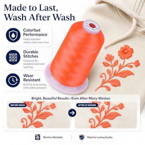 Image of Simthread 5500Yds Embroidery Thread 5000M, 40WT Polyester Machine Embroidery Thread, High-Yardage Spool for Brother, Singer, Janome, Babylock, Husqvarna, Home & Commercial Machines, Vermilion 030