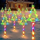 WdtPro Solar Christmas Pathway Lights Outdoor Decorations, 10 Pack Xmas Tree Candy Lights for Yard Walkway Lawn Porch, 10 Modes Led Waterproof Garden Patio Stake Lights Holiday Decor