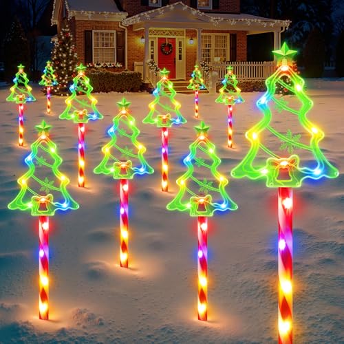 WdtPro Solar Christmas Pathway Lights Outdoor Decorations, 10 Pack Xmas