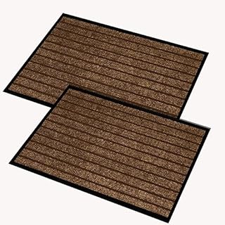 AMEHA Door Mat 60x90cm 2 Pack, Brown - Door Mats Outdoor & Indoor Non Slip Washable Rug Dirt Trapper Heavy Duty Rubber Floor Mat Entrance Rug Super Absorbent Front Doormats