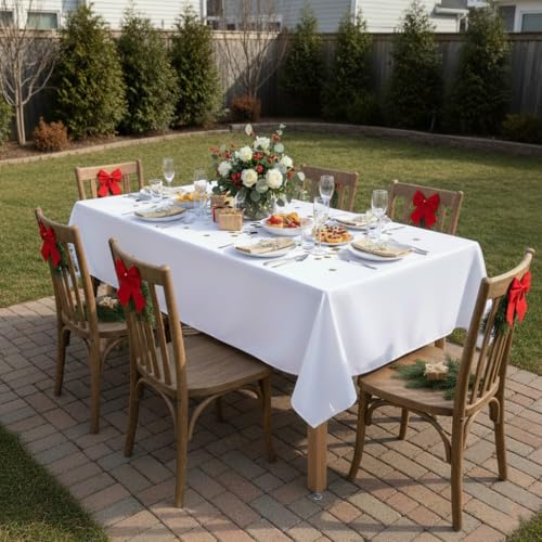 Image of sancua Rectangle Tablecloth - 54 x 78 Inch - Stain and Wrinkle Resistant Washable Polyester Table Cloth, Decorative Fabric Table Cover for Dining Tables, Buffet Parties and Camping, White