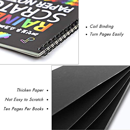 4 Pack Scratch Arts Drawing Notebook For Kids Drawing Pad, Large Rainbow Scratch Drawing Paper Set For Kids Art Supplies (With 4 Wooden Stylus & 4 Drawing Stencils #TOP4
