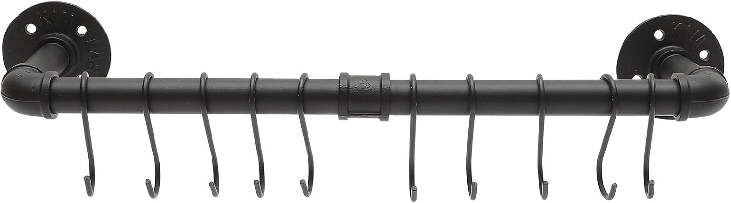 Cabilock Wall Mounted Kitchen Pot Rail with Hooks, 13x60cm Metal Hanging Pot Rack Organizer, Industrial Style Utensil Holder for Kitchen Storage and Pan Hanging