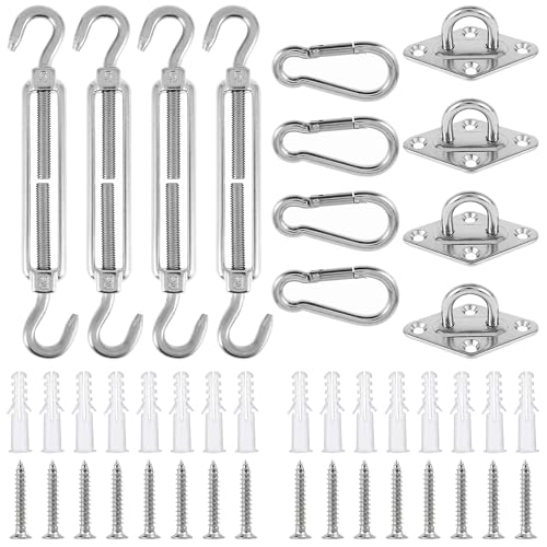 Roosea Awning Attachment Set M5 Heavy Duty Sun Shade Sail Stainless Steel Hardware Kit for Rectangular Triangles and Square for Garden Outdoor Patio Lawn