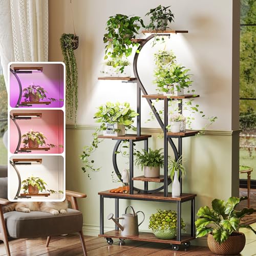 PRAISUN 65 Inch Plant Stand with Grow Light, 9 Tiered