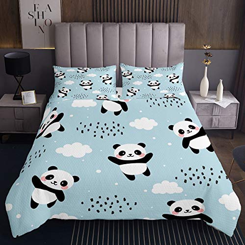 Copriletto trapuntato con motivo a panda per bambini ragazzi ragazze orso stampa della fauna selvatica con motivo a panda gigante trapuntato con 1 federa 2 pezzi per letto 170X230cm