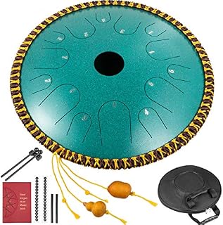 Happybuy Tongue Drum 14 Notes Dish Shape Drum 14 Inches Manual Percussion Pure Copper Steel Tongues 14 Notes Steel Tongue Handpan Drum with Rope Decoration and Mallets,Bag, Music Book, Golden Gold