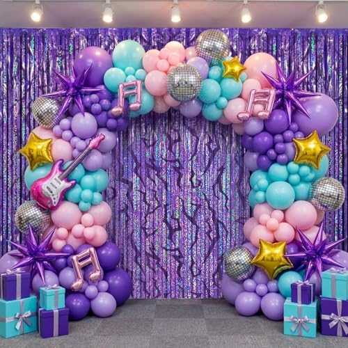 Image of 2 Packs Purple Foil Fringe Curtain, Purple Energy Pattern Glitter Metallic Tinsel Backdrop for Birthday, Baby Shower, Graduation, Bachelorette, Korean Idol Movie Party Decorations Favor Supplies