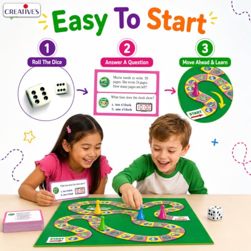 Image of Creative's Math Safari Part-1, Maths Quiz Board Games,180 Question Answer Cards 720 Questions, Shapes Numbers Addition Subtraction Measurement Time, Educational Gift STEM Toy Ages 7 & Up