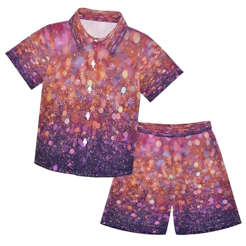 Boccsty Dark Pink Orange Purple Glitter Boy Summer Shorts Sets Hawaiian Toddler Boys T-Shirt & Pants 2 Pcs 3T
