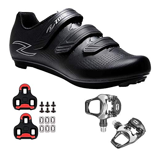 Zol Fondo Road Cycling Shoes with Pedals and Cleats(7.5 Medium, Black)