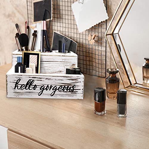 Unistyle Rustic Hair Dryer Holder Hair Tools and Styling Supplies Organizer Wooden Storage for Vanity and Bathroom Rustic White Elegant Design Vanity Caddy for Accessories, Makeup, Toiletries