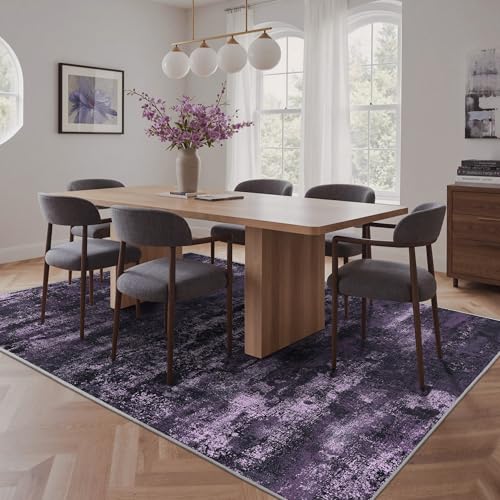 Image of BEIMO Area Rugs 8x10 for Living Room Bedroom, Modern Abstract Machine Washable Rug, Large Soft Low Pile Floor Carpet with Non Slip Backing for Dining Room, Purple