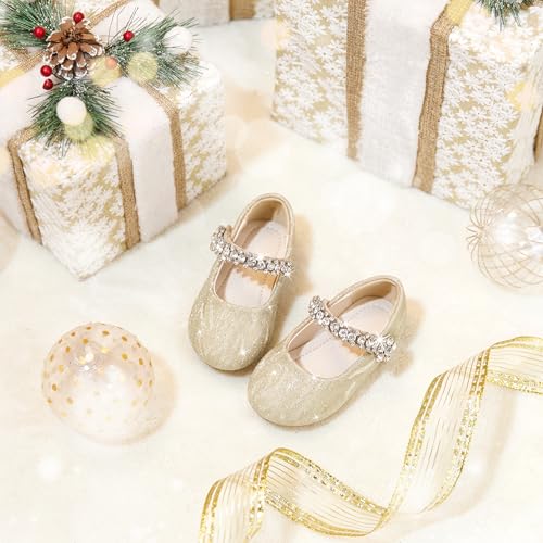 Image of PHIRAMIN Toddler Flower Girl Glitter Dress Shoes Little Girl Ballet Flats Bow Wedding Party