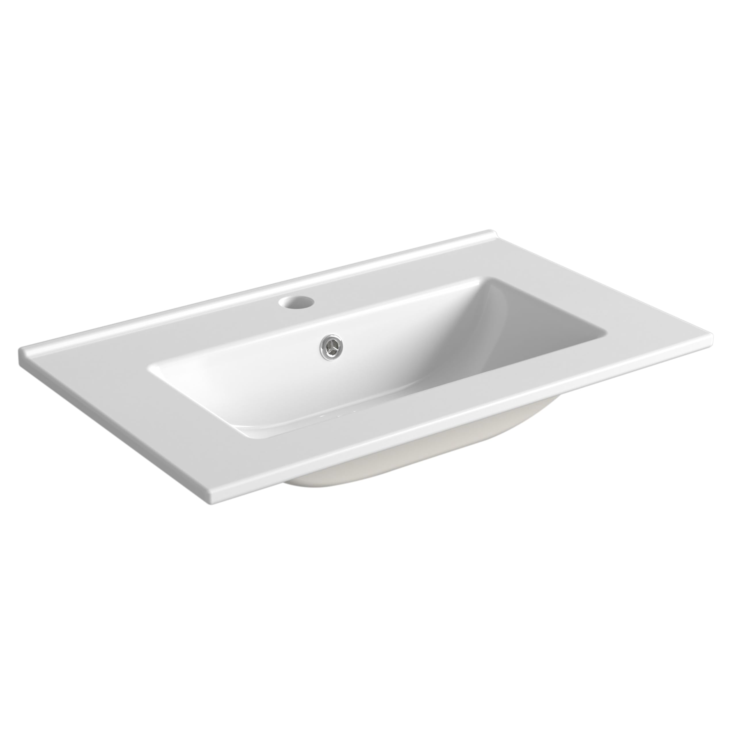 Db Durovin Bathrooms Glossy White Durovin Bathrooms Luxurious Stone Resin- Semi Recessed Bathroom Basin Sink- Bathroom Vessel Sink - One Tap Hole With Overflow (600 X 365Mm)
