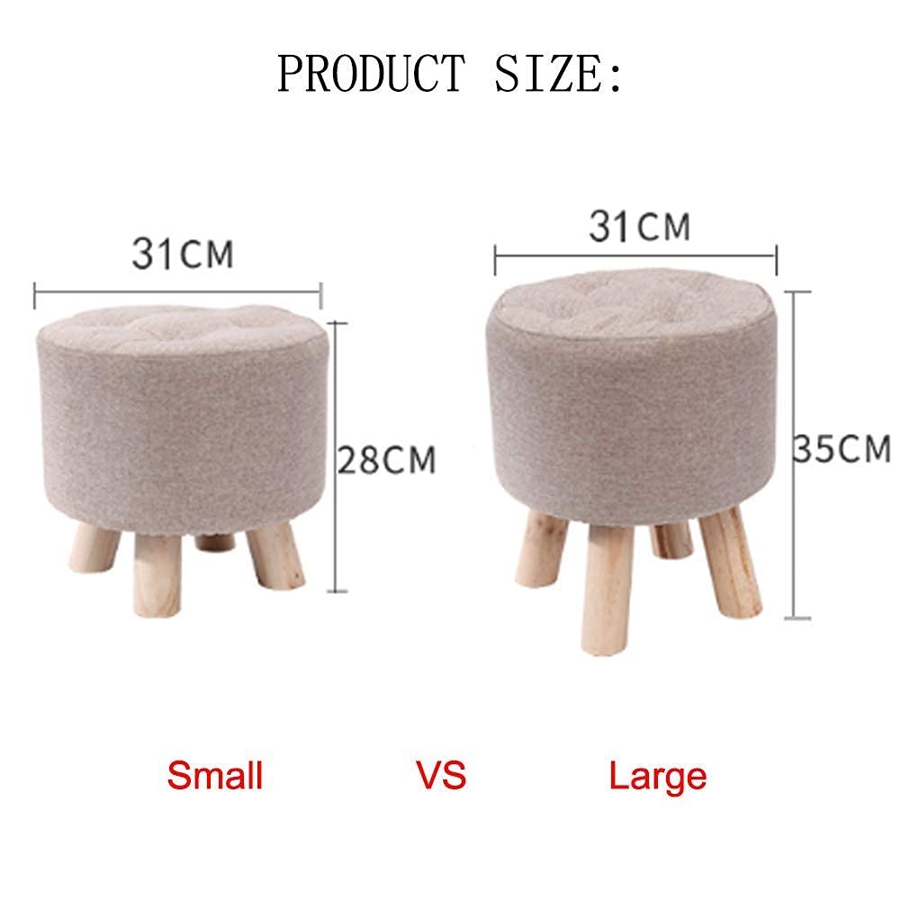Pouf in Legno, poggiapiedi Imbottito, poggiapiedi Rotondo in Lino con 4 Gambe in Legno, Piccolo Sgabello Sedia per Soggiorno Camera da Letto Giardino Blu 31x31x35cm
