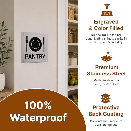 Image of Pantry Sign Board for Office, Restaurant, Hotel, Mall & Commercial Spaces | Durable Wall Mounted Pantry Door Sign | Premium Silver Finish Name Plate Stainless Steel