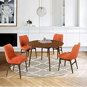 Armen Living Arcadia and Azalea 5 Piece Dining Set, 48″ Round, Orange/Walnut Wood