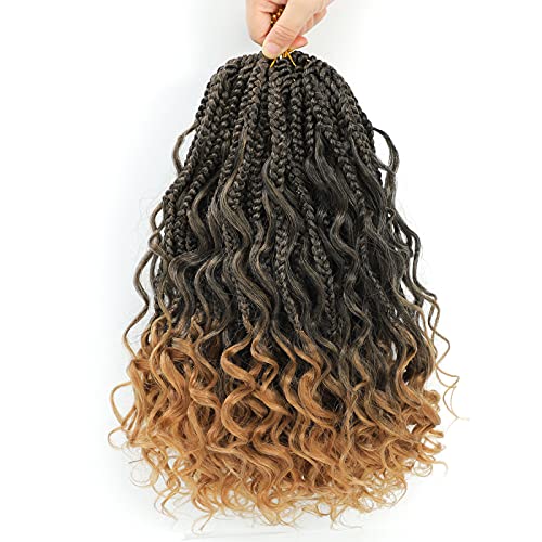 8Packs Boho Box Braids Crochet Hair with Curly Ends 14 Inch Bohemian Box Braids Crochet Braids Pre Looped Goddess Box Braids Crochet Hair for Black Women