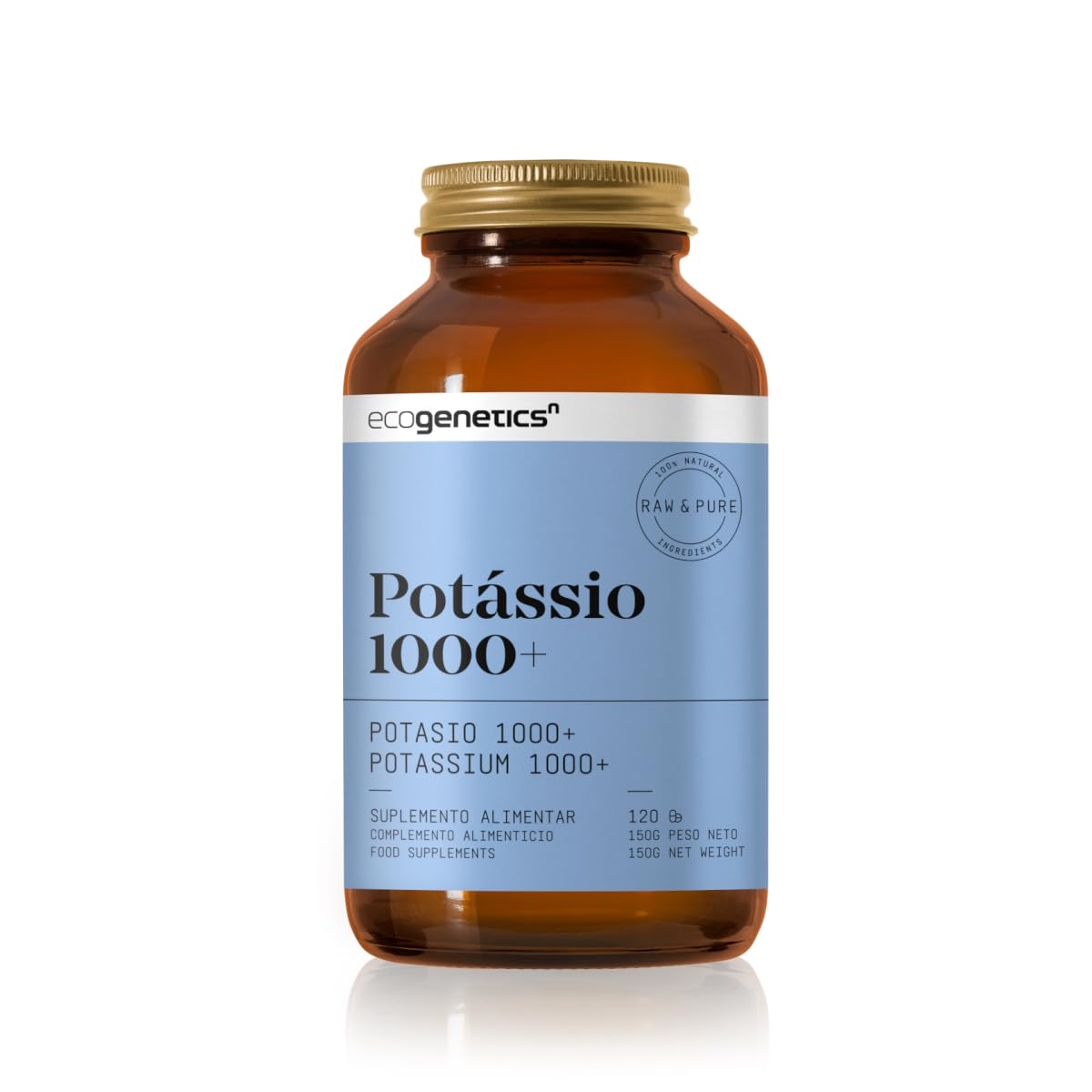 ECOGENETICS - Potasio 1000+ | Potasio en Pastillas, 120 Cápsulas | Suplemento Alimenticio de Fosfato Dipotásico | Fósforo y Potasio | Complemento de Vitaminas y Minerales