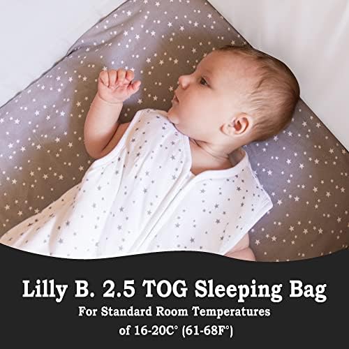Lilly B. Baby Sleeping Bag 2.5 Tog 6-18 Months for All Seasons 100% Organic Cotton Material Muslin Sleeping Bag 6-18 months Soft, Comfortable, & Breathable for your Baby (Unisex) (Stars)