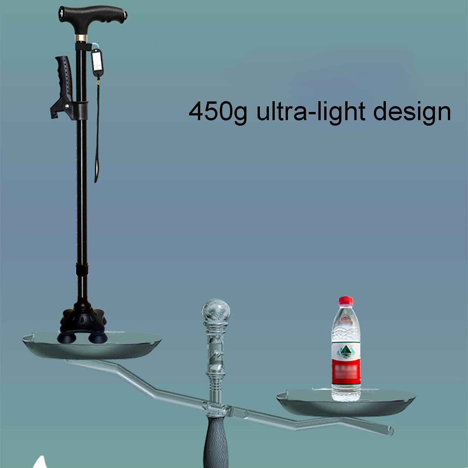 Bastón para Ancianos Bastones multifuncionales de aleación de Aluminio, Bastones de Cuatro Patas, Bastones telescópicos para Ancianos con Luces LED (Color : Negro)