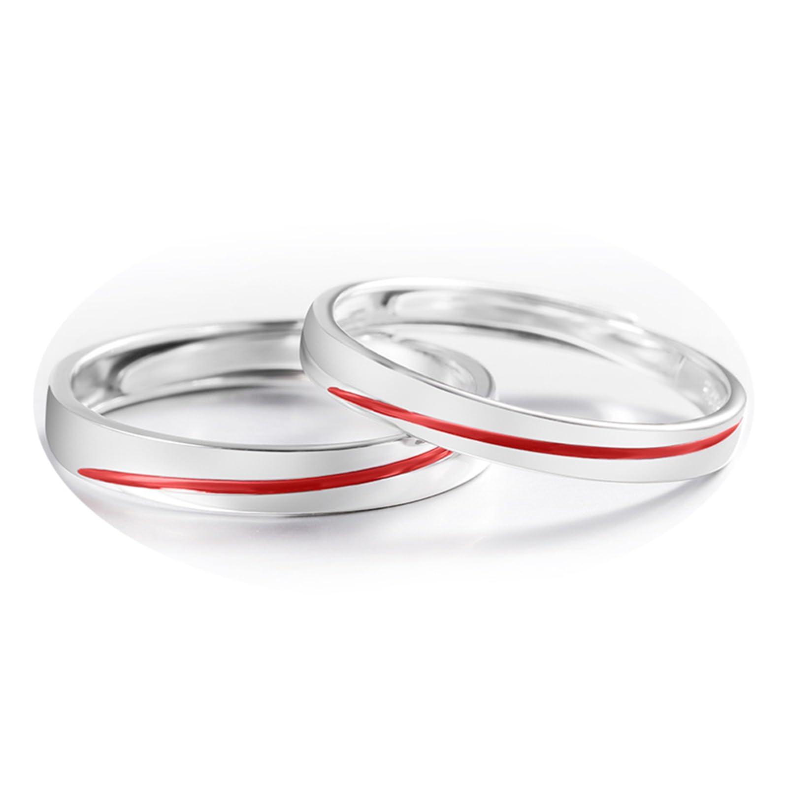 Anello Filo Rosso del Destino, Anelli Matrimonio Coppia Persona Argento 925 Regolabili Anello a Fascia Argento con Smalto Rosso