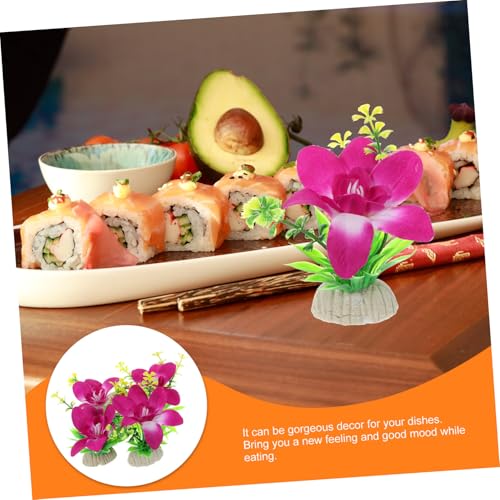 Artibetter 4個 寿司皿用蘭花飾り点 食品ディスプレイ用人工花 和風刺身盛り付け装飾 ホテル レストラン向けテーブルデコレーション