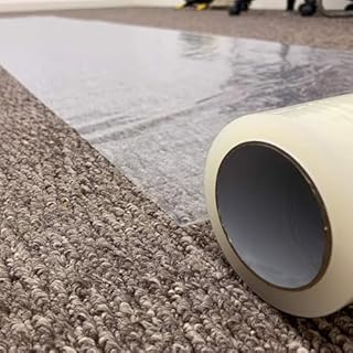 WINSOME Extra Thick 90 Micron Clear Carpet Protector Film - Strong Self Adhesive Roll Floor Protector Plastic Dust Sheets for Decorating Cover | 60 cm x 25M Roll