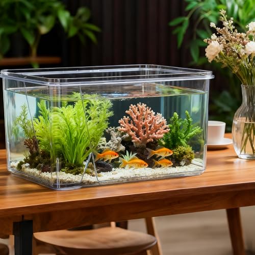 Image of Geelin 7 Gallon Plastic Fish Tank Large Bowl Shatterproof with Crystal Clear Clarity for Terrarium, Flower Vase Centerpiece Gift for Fish Lovers (Square)