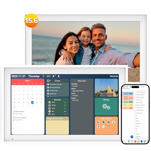 Linkdaze Digital Calendar 15.6 Digital Wall Planners for Family Schedules Electronic Calendar with 1920*1080 Interactive Touchscreen Digital Photo Frame Built-in 64GB Memory Smart Calendar-White