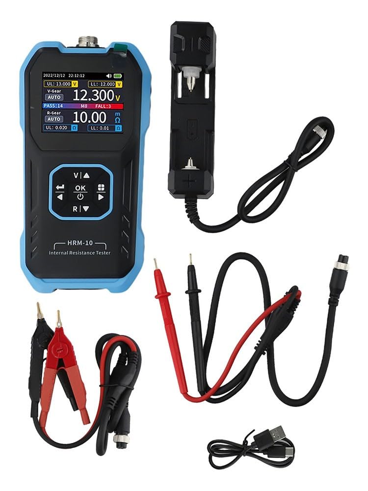 HRM-10 Batterietester, interner Widerstandstester, Gleichstrom, Wechselstrom, Ohm, Stromkreistester für Spannung, High-Definition-Farbbildschirm, 1000 mAh Batterietester (E)