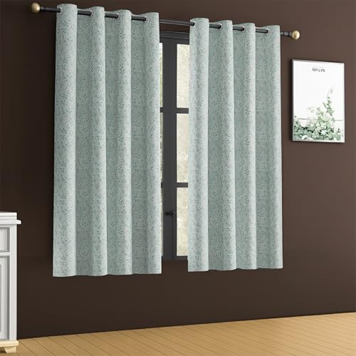 Image of Yellow Weaves 1 Pc Jacquard Leaf Eyelet Window Curtain - Perfect for Home, Office, Bedroom, Living Room & Balcony - 5 Feet (Sky Blue)