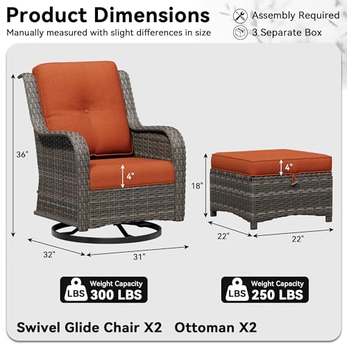 Image of 4 Piece Outdoor Wicker Patio Furniture Set, Outdoor Swivel Rocker Patio Chairs Set with Thickened Olefin Cushions, High Back and Deep Seating, Hand-Woven PE Rattan, Ottoman for Porch, Deck