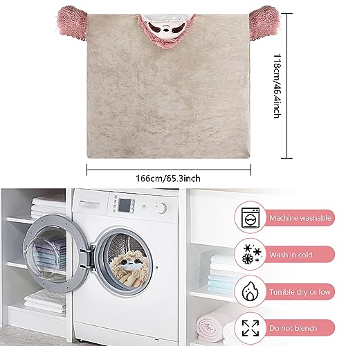 MeYuxg Faultier Kuscheldecke Rosa, Kuscheldecke Flauschig 166 x 118cm, Decke mit Ärmeln und Kapuze, Faultier Geschenke für Frauen, Faultier Tragbare Decke, Kuscheldecke Tier für Sofa, Büro