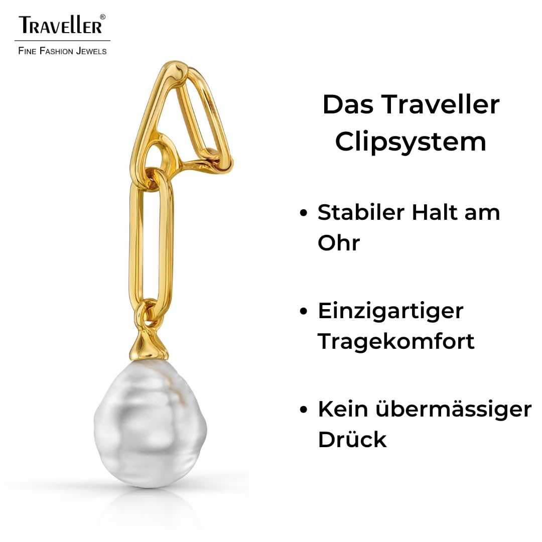 Traveller Ohrclip - Hänger - Barock-Perle Weiss - 22kt vergoldet - 114278
